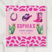 Westerne Cowgirl Eerste Rodeo Roze Meisjes Verjaar Bedankjes Labels (Voorkant)