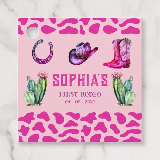 Westerne Cowgirl Eerste Rodeo Roze Meisjes Verjaar Bedankjes Labels (Voorkant)
