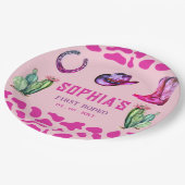 Westerne Cowgirl Eerste Rodeo Roze Meisjes Verjaar Papieren Bordje (Gekanteld)