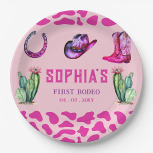 Westerne Cowgirl Eerste Rodeo Roze Meisjes Verjaar Papieren Bordje
