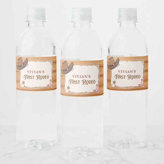 Westerne Cowgirl Eerste Rodeo Verjaardag Waterfles Etiket (Flessen)