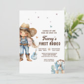 Westerne Cowgirl Eerste Rodeo Verjaardagsfeestje Kaart (Staand voorkant)