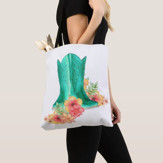 Westerne cowgirl en bloemen Canvas tas (Dichtbij)