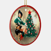  Westerne cowgirl en kerstboom Keramisch Ornament (Rechts)