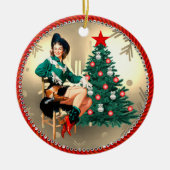  Westerne cowgirl en kerstboom Keramisch Ornament (Voorkant)