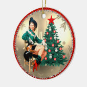  Westerne cowgirl en kerstboom Keramisch Ornament (Links)