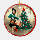  Westerne cowgirl en kerstboom Keramisch Ornament (Achterkant)