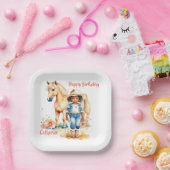 Westerne Cowgirl en Paard Gepersonaliseerde Verjaa Papieren Bordje (Feest)
