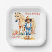 Westerne Cowgirl en Paard Gepersonaliseerde Verjaa Papieren Bordje (Voorkant)