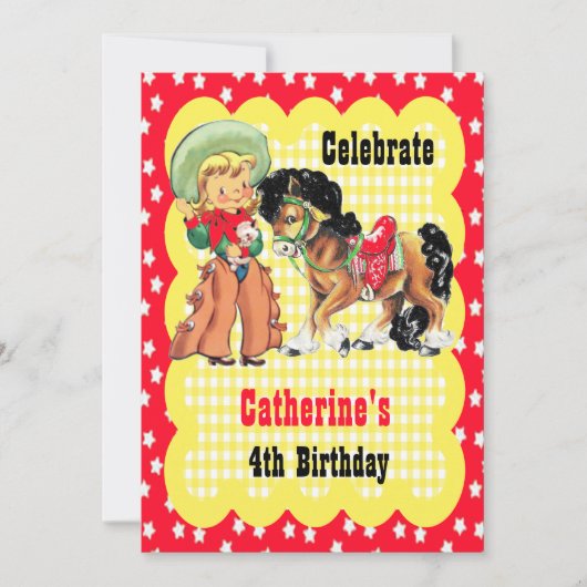 Westerne cowgirl en paard verjaardagsfeestje uitno kaart (Voorkant)