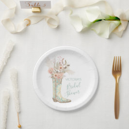 Westerne Cowgirl Floral Boots Shower Papieren Bordje