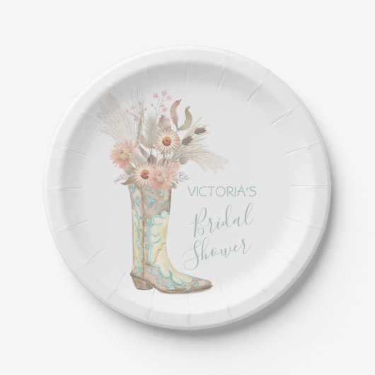 Westerne Cowgirl Floral Boots Shower Papieren Bordje (Voorkant)