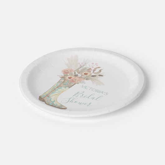 Westerne Cowgirl Floral Boots Shower Papieren Bordje (Gekanteld)