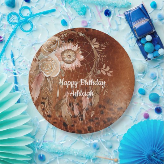 Westerne Cowgirl Floral Dream Catcher Verjaardag Papieren Bordje (Feest)