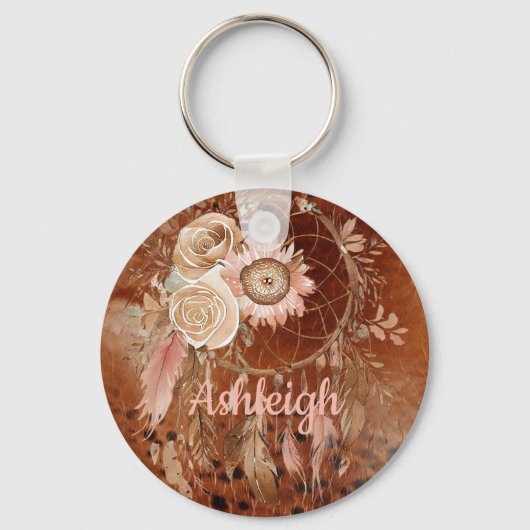 Westerne Cowgirl Floral Dream Catcher Verjaardag Sleutelhanger (Voorkant)