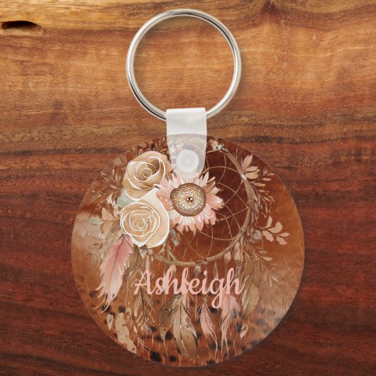 Westerne Cowgirl Floral Dream Catcher Verjaardag Sleutelhanger (Voorkant)