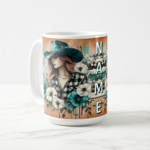 Westerne Cowgirl Floral Gepersonaliseerd Koffiemok