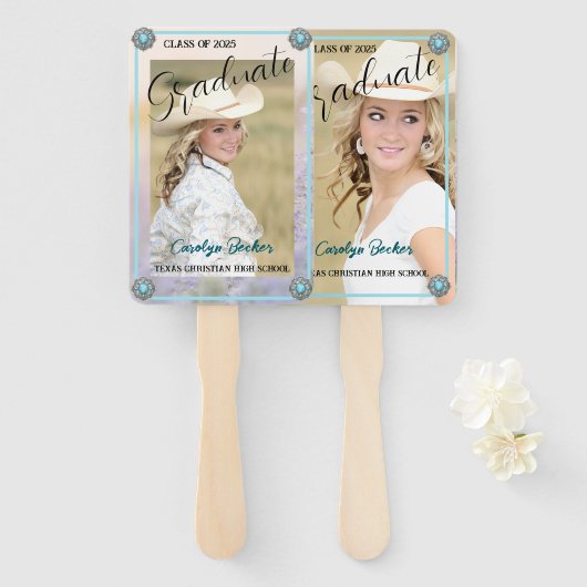 Westerne Cowgirl Foto Afstuderen Set van Fans Handwaaier (Voorkant en achterkant)