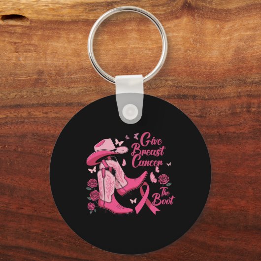 Westerne Cowgirl Geef Borstkanker De Boot Aware Sleutelhanger (Voorkant)