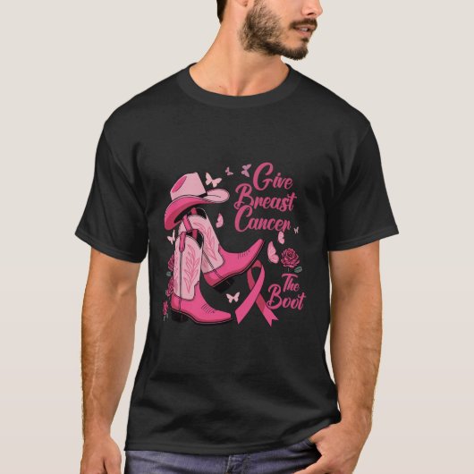 Westerne Cowgirl Geef Borstkanker De Boot Aware T-shirt (Voorkant)