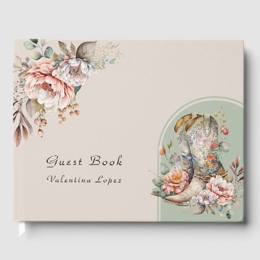 Westerne Cowgirl laarzen Boho Floral Quinceanera Gastenboek (Voorkant)