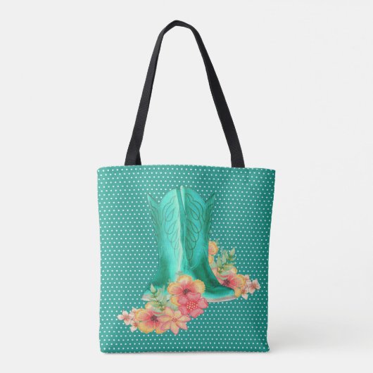Westerne Cowgirl laarzen en bloemetjes met achterg Tote Bag (Achterkant)
