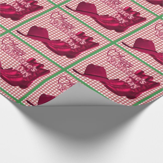 Westerne Cowgirl laarzen en Pet Valentijnse op de Cadeaupapier (Hoek)