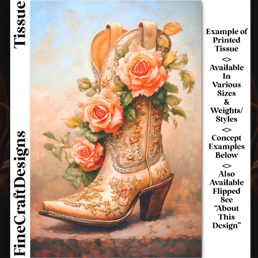 Westerne Cowgirl Mode Boot Rozen DF9LF Decoupage Tissuepapier