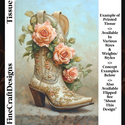 Westerne Cowgirl Mode Boot Rozen DF9R Decoupage Tissuepapier