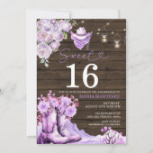 Westerne Cowgirl Paarse Wood Sweet 16 Verjaardag Kaart (Voorkant)