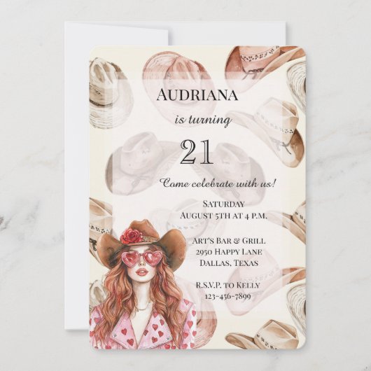 Westerne Cowgirl Petten Rood Haar Verjaardag Kaart (Voorkant)