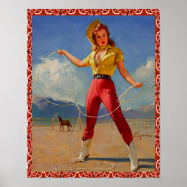 Westerne  cowgirl Pin Up Girl met Rope Poster