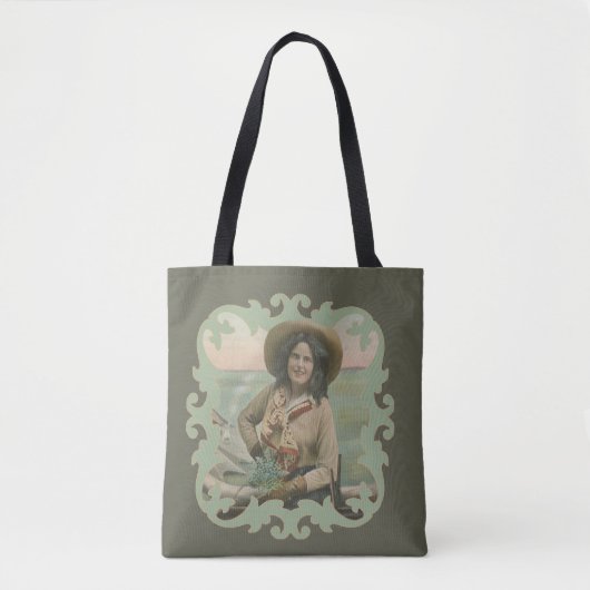  Westerne Cowgirl Portret met Border Tote Bag (Voorkant)