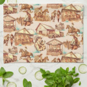 Westerne Cowgirl Ranch Horse Scènes Theedoek (Gevouwen)