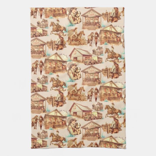 Westerne Cowgirl Ranch Horse Scènes Theedoek (Verticaal)