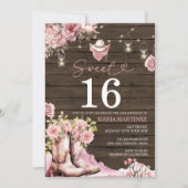 Westerne Cowgirl Roze Bloemen Hout Sweet 16 Verjaa Kaart (Voorkant)