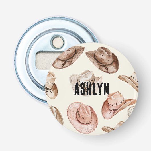 Westerne Cowgirl Roze Bruine Petten Button Flesopener (Voorkant)