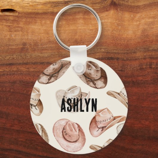 Westerne Cowgirl Roze Bruine Petten Sleutelhanger (Voorkant)