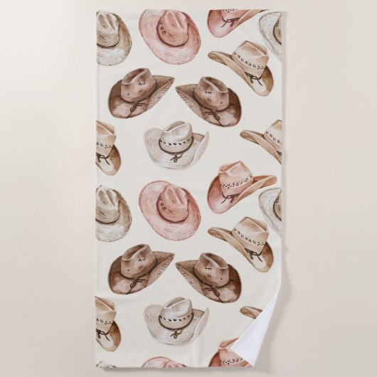 Westerne Cowgirl Roze Bruine Petten Strandlaken (Voorkant)