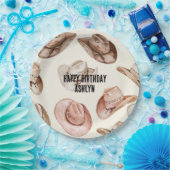 Westerne Cowgirl Roze Bruine Petten Verjaardag Papieren Bordje (Feest)