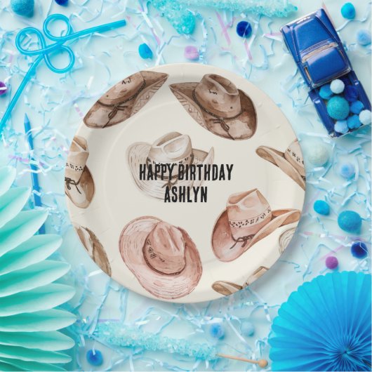 Westerne Cowgirl Roze Bruine Petten Verjaardag Papieren Bordje (Feest)