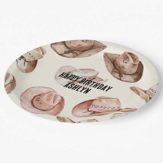 Westerne Cowgirl Roze Bruine Petten Verjaardag Papieren Bordje (Gekanteld)
