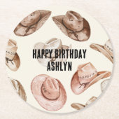 Westerne Cowgirl Roze Bruine Petten Verjaardag Ronde Kartonnen Onderzetter (Voorkant)