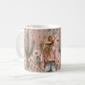 Westerne Cowgirl Roze Cactus Bloemen Koffiemok (Voorkant links)