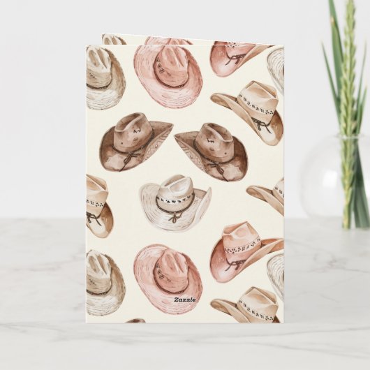 Westerne Cowgirl Roze Crème Petten Paard Verjaarda Kaart (Achterkant)