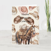 Westerne Cowgirl Roze Crème Petten Paard Verjaarda Kaart (Voorkant)