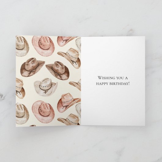Westerne Cowgirl Roze Crème Petten Paard Verjaarda Kaart (Binnen)