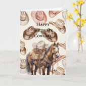 Westerne Cowgirl Roze Crème Petten Paard Verjaarda Kaart (Gele Bloem)