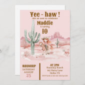 Westerne Cowgirl roze verjaardagsuitnodiging Kaart (Voorkant / Achterkant)