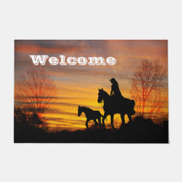Westerne Cowgirl Sunset Horseback Door Mat